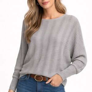 ✨ Gray Ribbed Knit Sweater Dolman Sleeve Cozy Casual Chic ✨